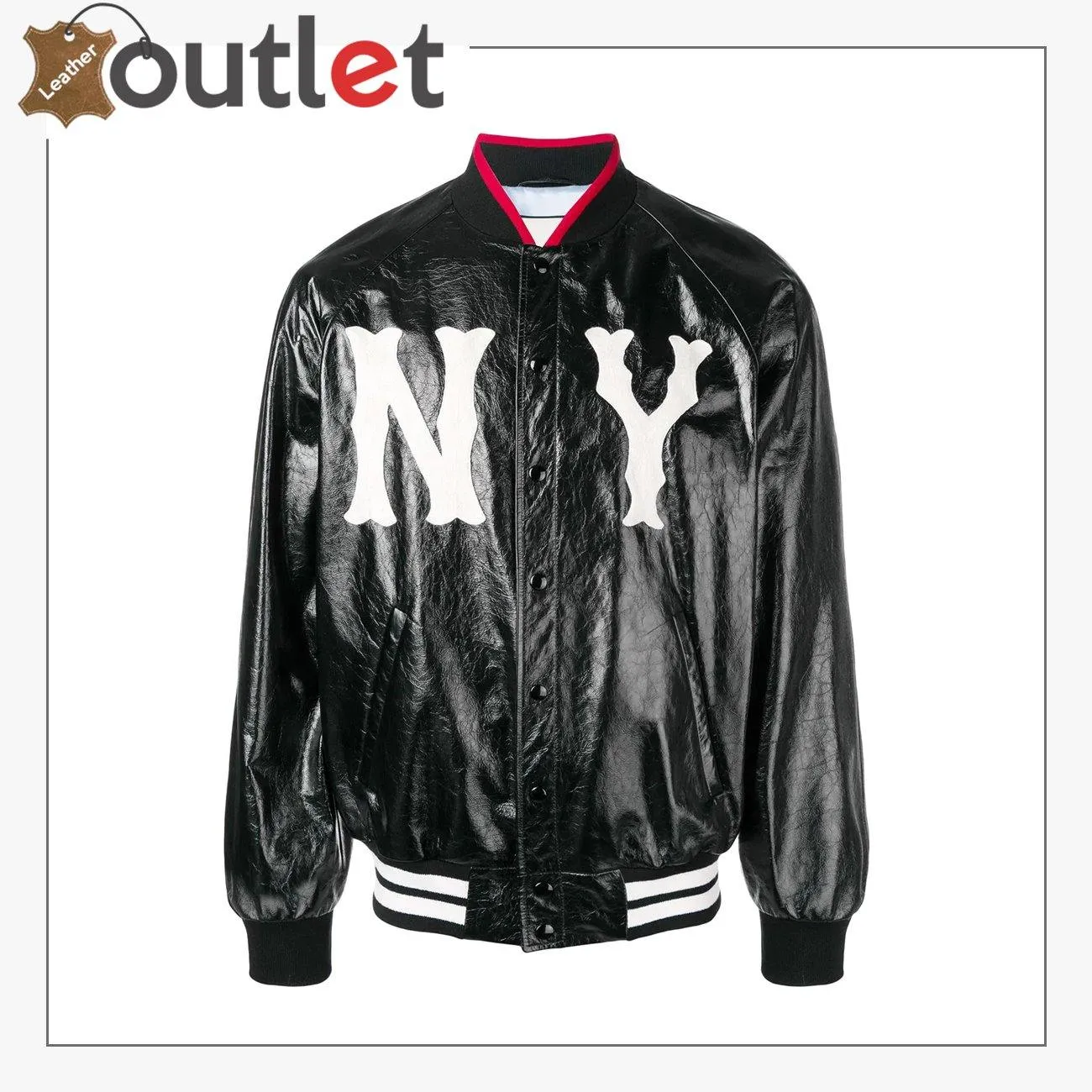 Womens Leather bomber jacket with NY Printed