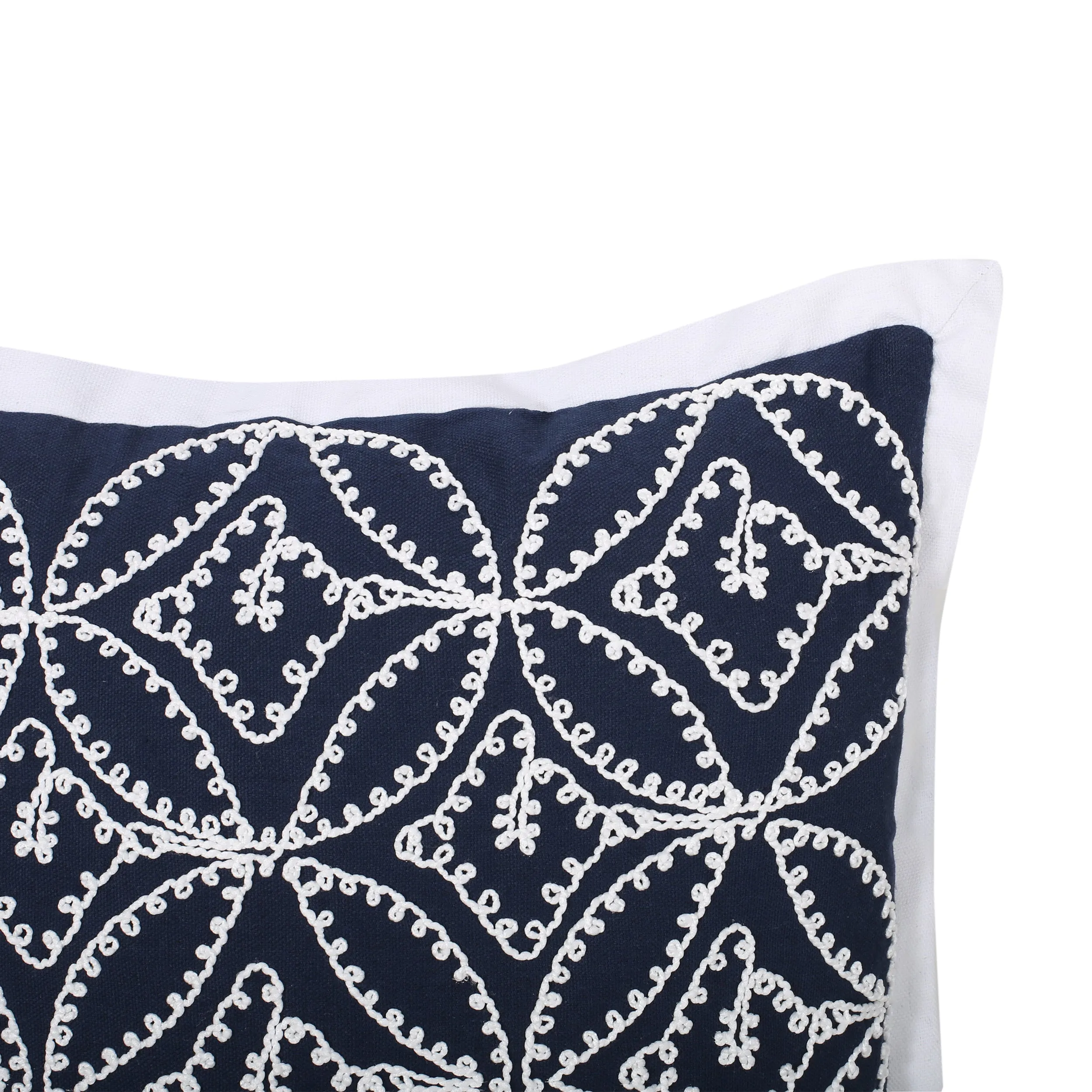 Yolanda Modern Fabric Throw Pillow Cover, Dark Blue and White