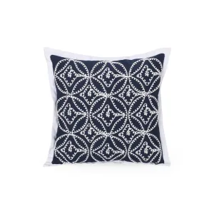 Yolanda Modern Fabric Throw Pillow Cover, Dark Blue and White